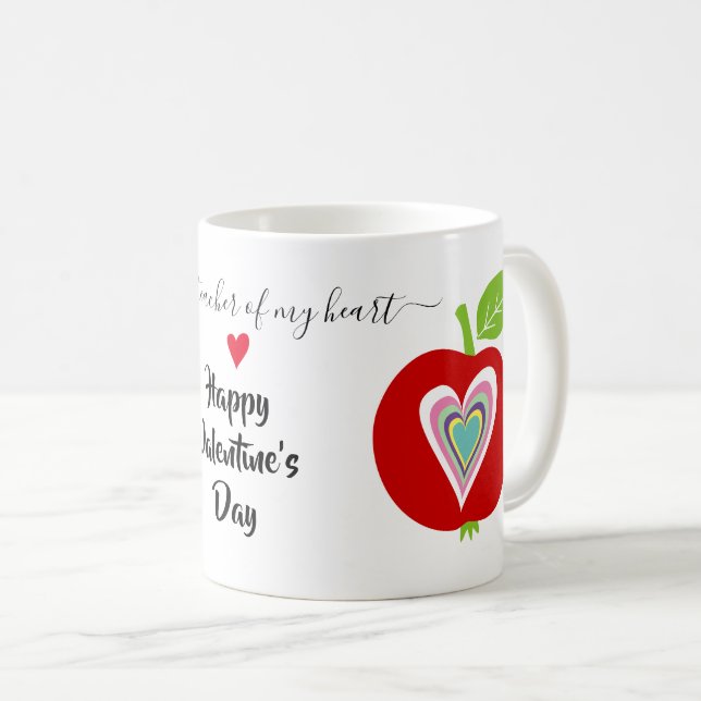 Teachers Valentines day colourful hearts and apple Coffee Mug (Front Right)