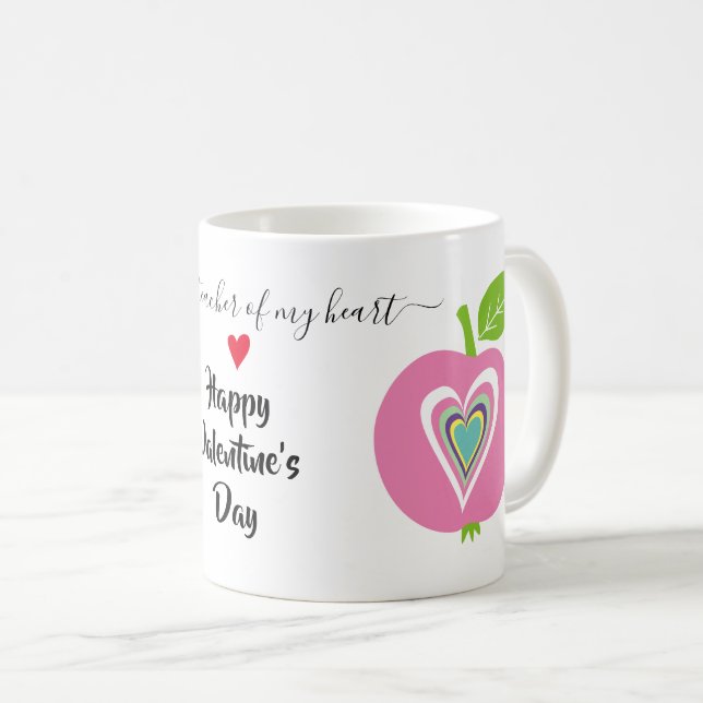 Teachers Valentines day colourful hearts pink appl Coffee Mug (Front Right)