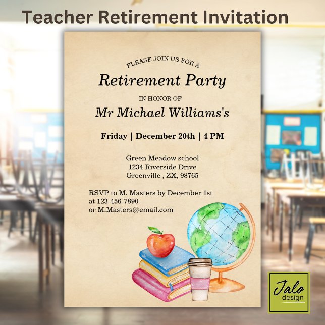 Teachers Vintage Globe Books Retirement Party  Invitation (Creator Uploaded)
