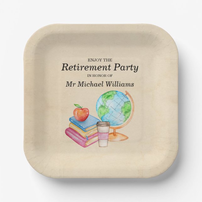 Teachers Vintage Globe Books Retirement Party  Paper Plate (Front)