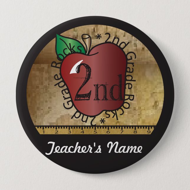 Teacher's Vintage Styled 2nd Grade Button Pin (Front)