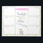 Teachers Weekly Planner Cute Unicorn Potted Plant Notepad<br><div class="desc">Personalised weekly planner with teacher quote. The planner has a section for each weekday plus an extra section for notes or your to do list. This watercolor design has a cute unicorn potted plant and a border of leaves and greenery. The teacher saying in the centre reads "Teachers who love...</div>
