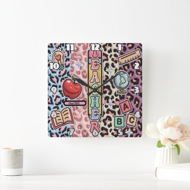 Teacher's Wild Learning Safari Design Square Wall Clock (Home)