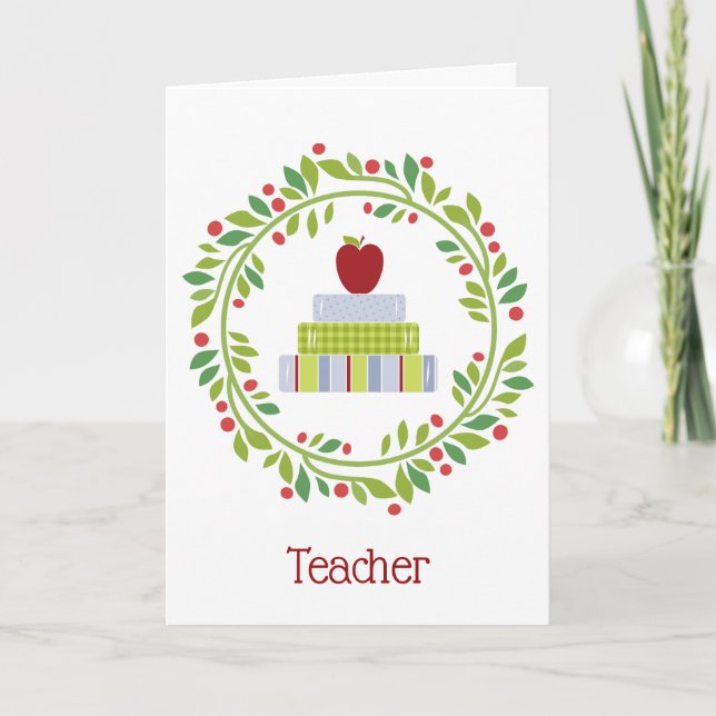 Teachers Wreath Christmas Holiday Card (Front)
