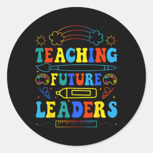 Teaching Future Leaders Groovy Teacher Back To Sch Classic Round Sticker