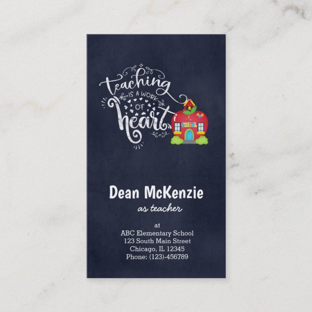 Teaching is a work of heart business card (Front)
