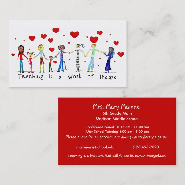 Teaching is a Work of Heart Info Cards (Front/Back)