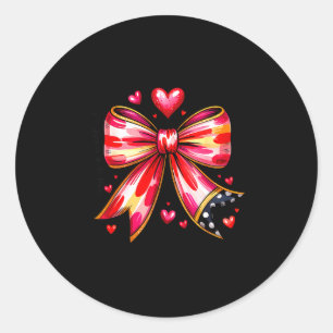 Teaching Is A Work Of Heart Pencil Bow Teacher Val Classic Round Sticker