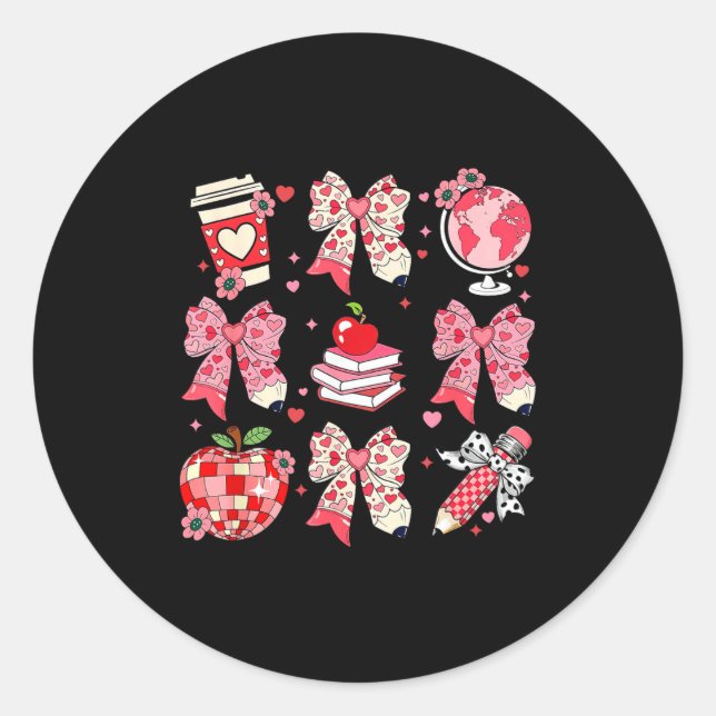 Teaching Is A Work Of Heart Pencil Bow Teacher Val Classic Round Sticker (Front)