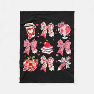 Teaching Is A Work Of Heart Pencil Bow Teacher Val Fleece Blanket