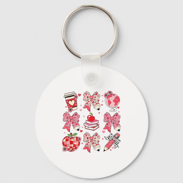 Teaching Is A Work Of Heart Pencil Bow Teacher Val Key Ring (Front)