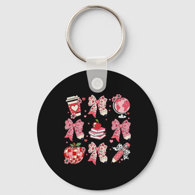 Teaching Is A Work Of Heart Pencil Bow Teacher Val Key Ring (Front)