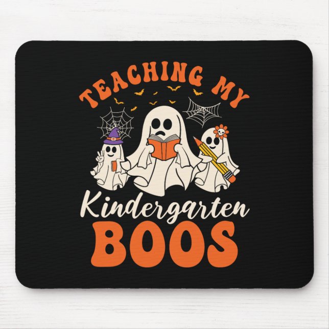 Teaching My Kindergarten Boos Retro Ghost Hallowee Mouse Mat (Front)