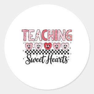 Teaching Sweethearts Cute Love Heart Teacher Valen Classic Round Sticker