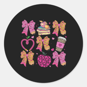 Teaching Sweethearts Teacher Coquette Bow Valentin Classic Round Sticker