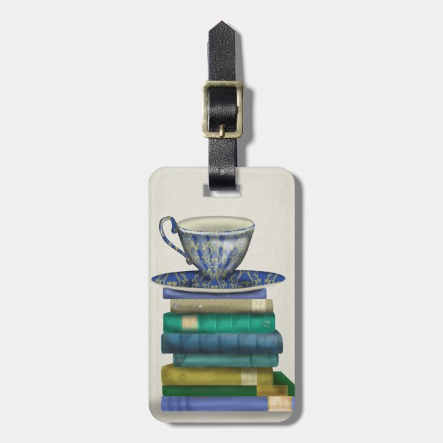 Teacup and Books 2 Luggage Tag (Front Vertical)