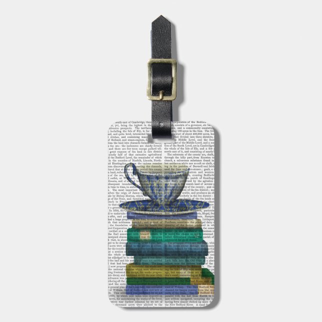 Teacup and Books Luggage Tag (Front Vertical)
