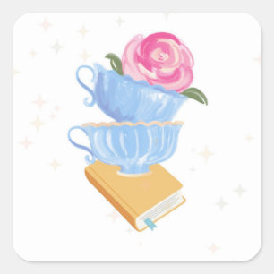 Teacup Book Lover Sticker   Cozy Reading Decal