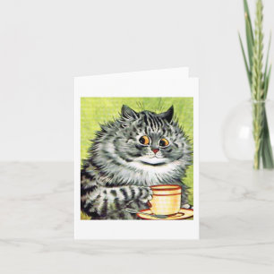Teacup Cat Note Card by Louis Wain