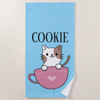 Teacup Cat Pesonalized Beach Towel