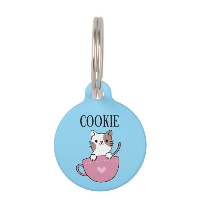 Teacup Cat Pesonalized  Pet Tag (Front)