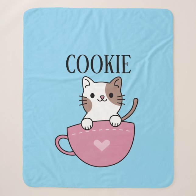 Teacup Cat Pesonalized  Sherpa Blanket (Front)