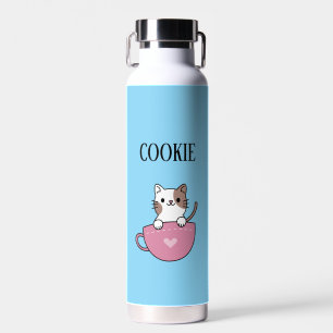 Teacup Cat Pesonalized Water Bottle