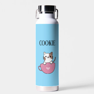 Teacup Cat Pesonalized Water Bottle