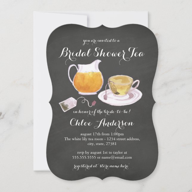 Teacup Chalkboard Bridal Shower Tea Party Invite (Front)