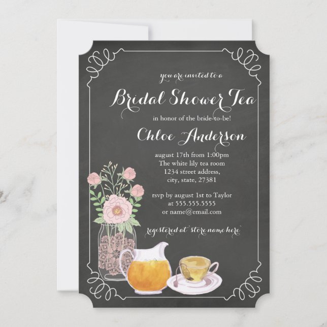 Teacup Chalkboard Elegant Bridal Shower Invitation (Front)