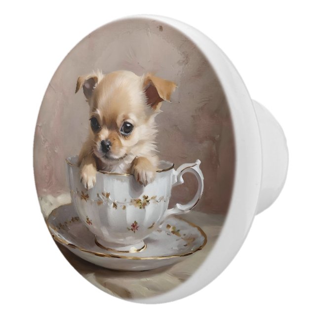 Teacup Chihuahua Puppy Oil Paint, Ceramic Knob (Right)