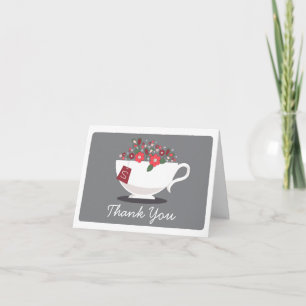Teacup Coral Floral Thank You Card