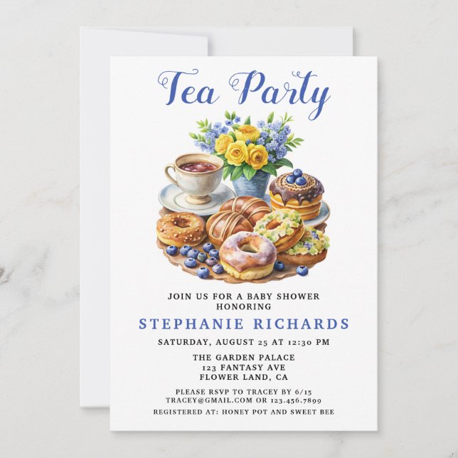 Teacup Doughnut Floral Tea Party Baby Shower Invitation (Front)