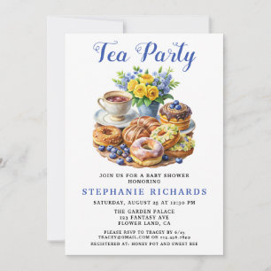Teacup Doughnut Floral Tea Party Baby Shower Invitation