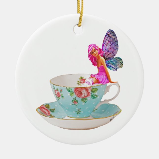 Teacup Fairy, Flower Fairy, Fairy Gifts, Ceramic Tree Decoration (Front)