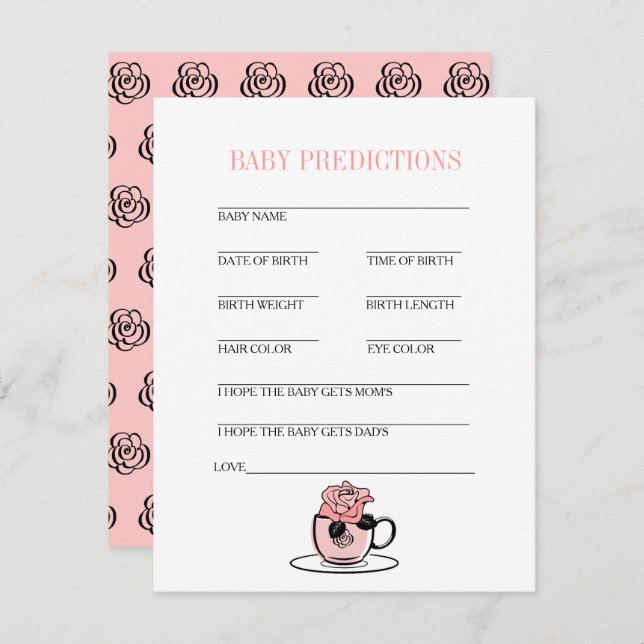 Teacup & Flowers Baby Shower Baby Prediction Game Invitation (Front/Back)