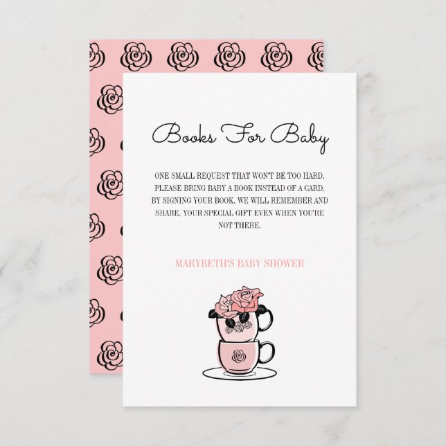 Teacup & Flowers Baby Shower Bring A Book Request Invitation (Front/Back)