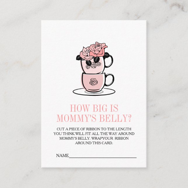 Teacup & Flowers Baby Shower Mummy's Belly Game Enclosure Card (Front)