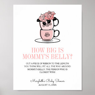 Teacup & Flowers Baby Shower Mummy's Belly Game Poster