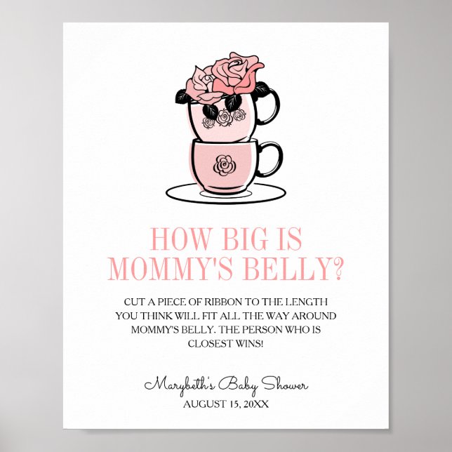 Teacup & Flowers Baby Shower Mummy's Belly Game Poster (Front)