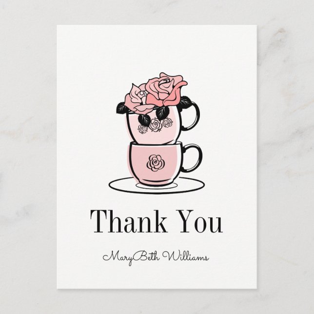 Teacup & Flowers Baby Shower Thank You Postcard (Front)