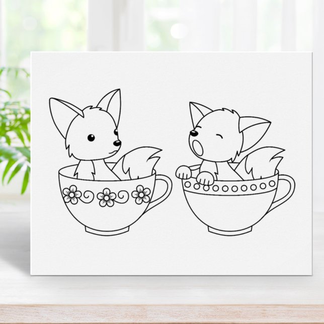 Teacup Foxes - Baby Animals in a Cup Colouring Pag Poster (Creator Uploaded)