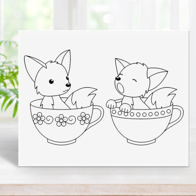 Teacup Foxes - Baby Animals in a Cup Colouring Pag Rubber Stamp (Creator Uploaded)