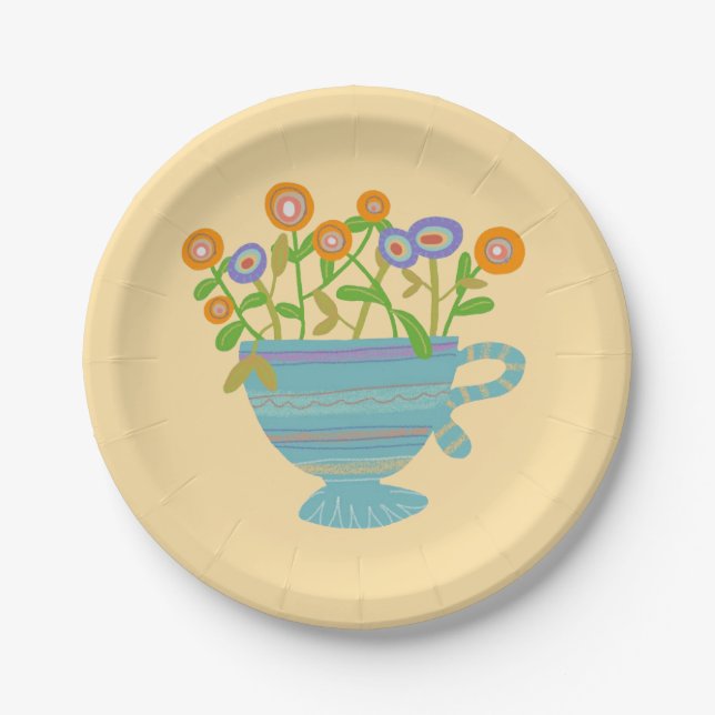 Teacup full of Flowers Paper Plate (Front)
