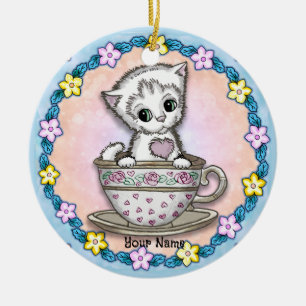 Teacup Kitten Cat Ceramic Tree Decoration