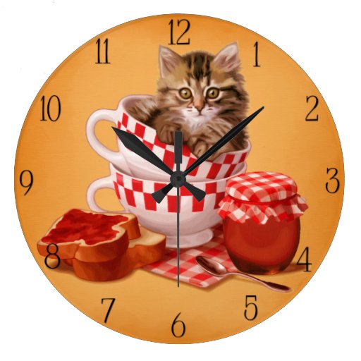 teacup kitty Large Clock