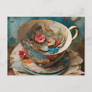 Teacup of Paper Filled With Flowers Postcard