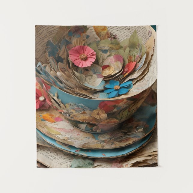Teacup of Paper Filled With Flowers Tapestry (Front)