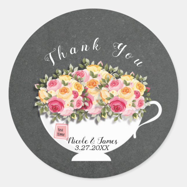 Teacup of Roses Bridal Shower Tea Favour Classic Round Sticker (Front)