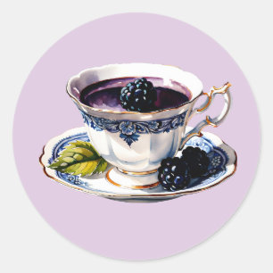  Teacup Pastel Elegance Blackberry & Blooms Classic Round Sticker
